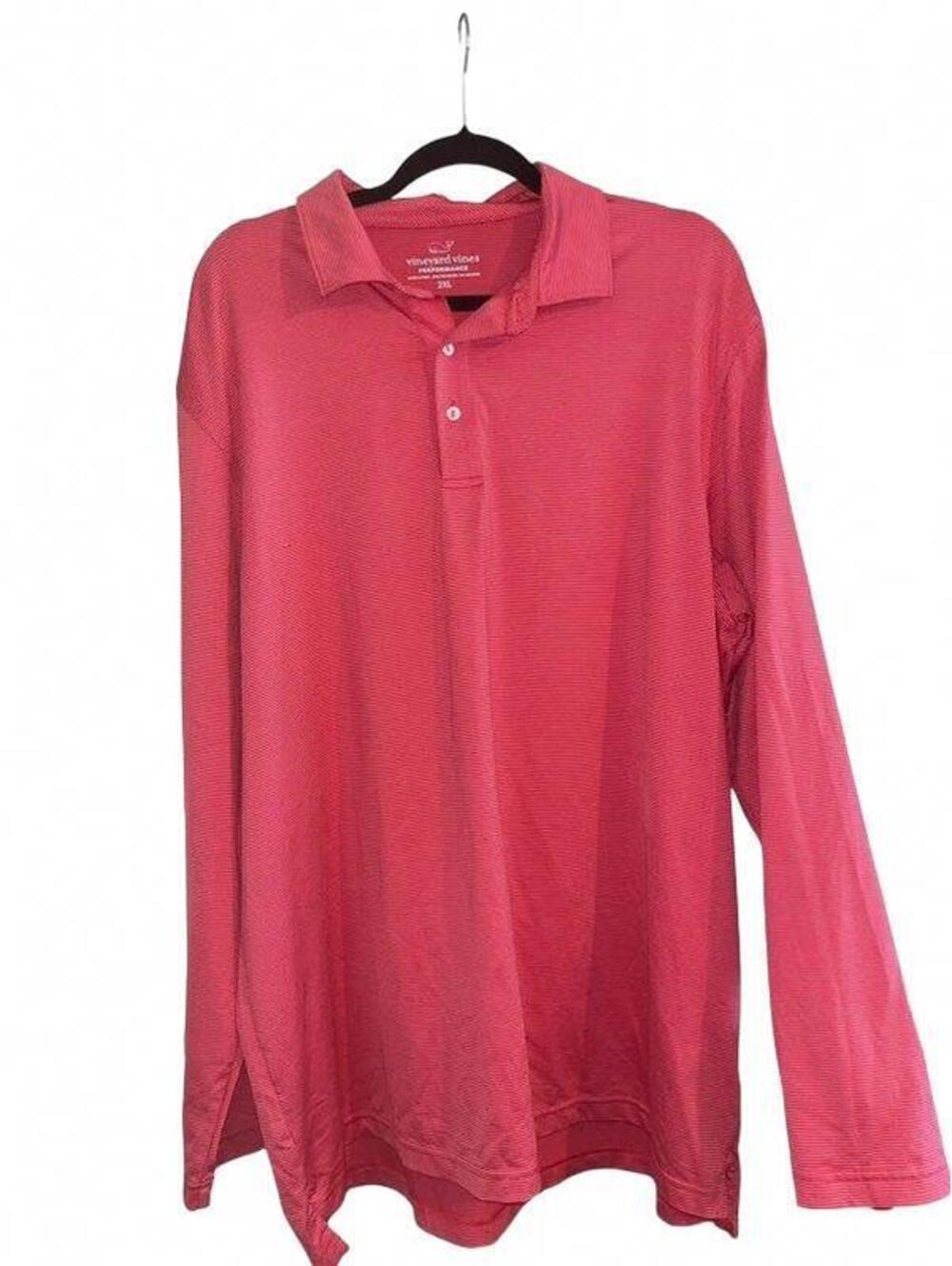 Vineyard Vines Men Performance Long Sleeve Polo Shirt 2XL Red Whale